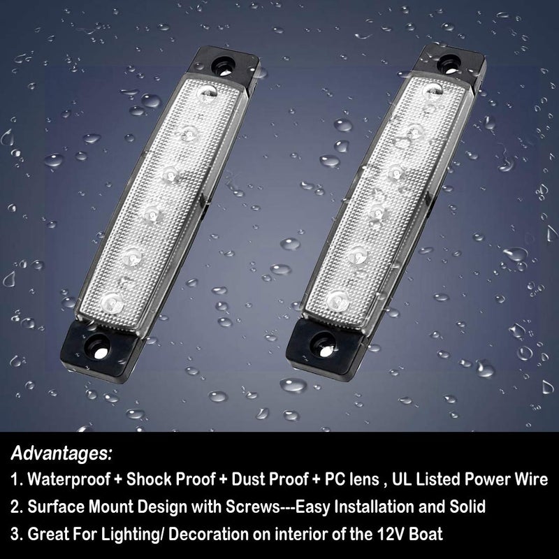 Shangyuan Interior Marine Strip Lights, 6 LED Utility Courtesy Light, White 12V Boat Lights, 6PCS - Image 5